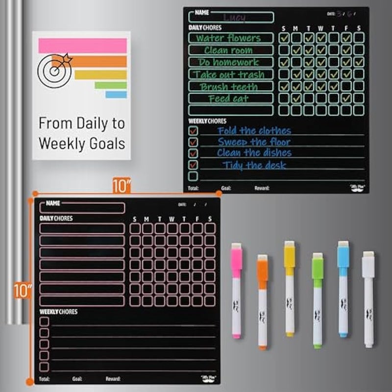 - Magnetic Dry Eraser Chore Chart for Multiple Kids, 2 Pack, Kids Chore Chart with 6 Eraser Cap Markers, Chore Board, Magnetic Chore Chart for Refrigerator, Dry Erase Chore Chart Magnetic - Image 2