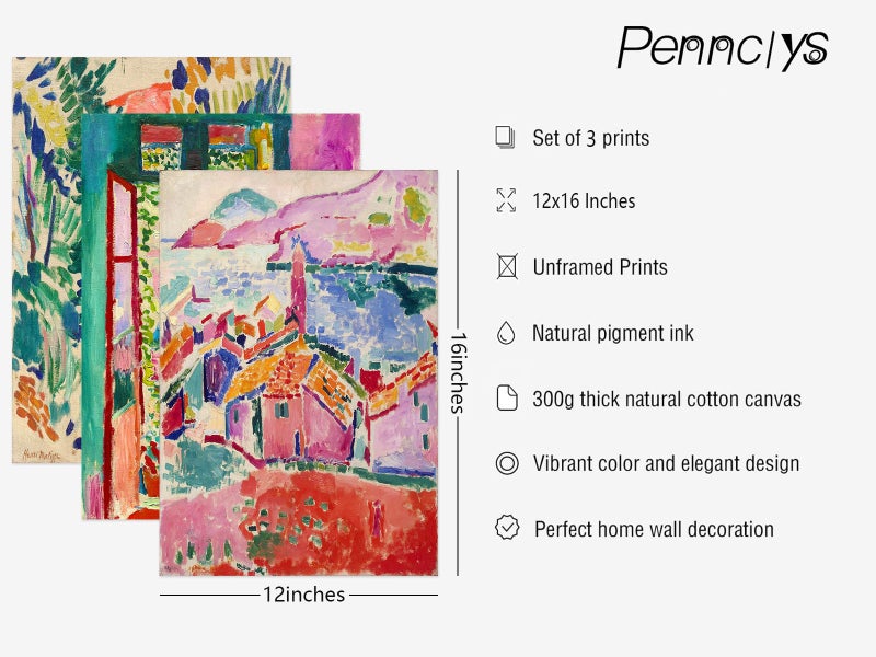 Pennclys Henri Matisse Wall Art Pink Aesthetic Canvas Wall Decor Colorful Abstract Art Pictures Henri Matisse Prints Posters Boho Artwork Painting for Bedroom Living Room 12x16 Inch Unframed Set of 3 - Image 2