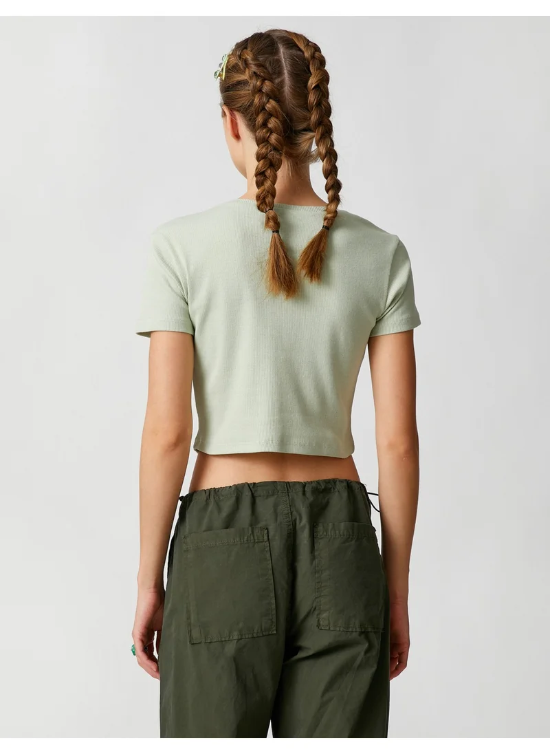 KOTON Crop T-Shirt Printed Crew Neck Short Sleeve