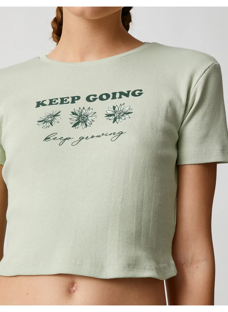 KOTON Crop T-Shirt Printed Crew Neck Short Sleeve