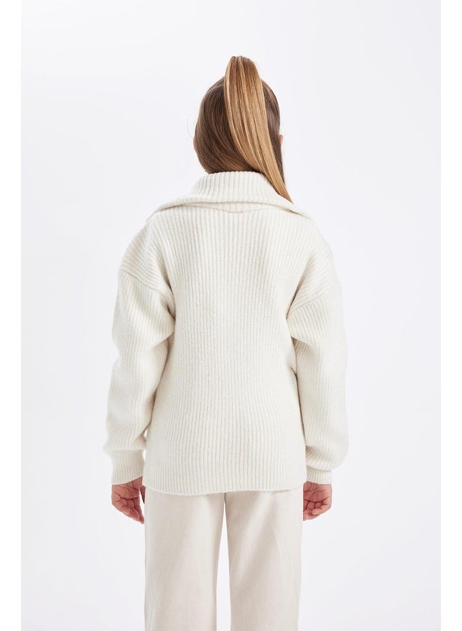 DeFacto Girl Tricot Oversize Fit Zipper Long Sleeve Cardigan  - Image 5