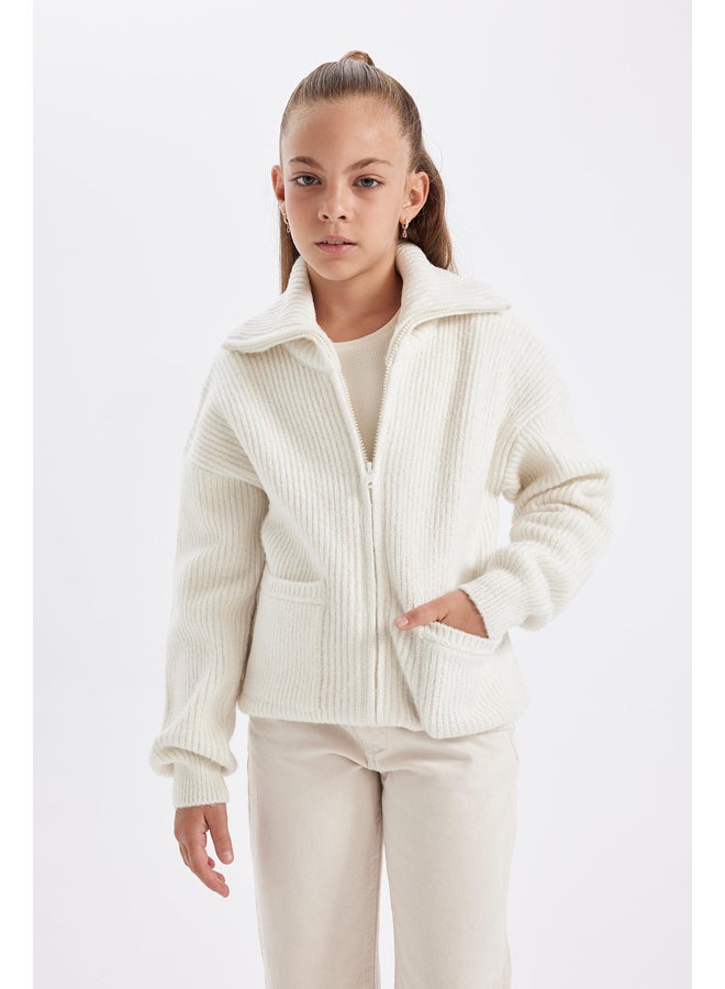 DeFacto Girl Tricot Oversize Fit Zipper Long Sleeve Cardigan  - Image 4