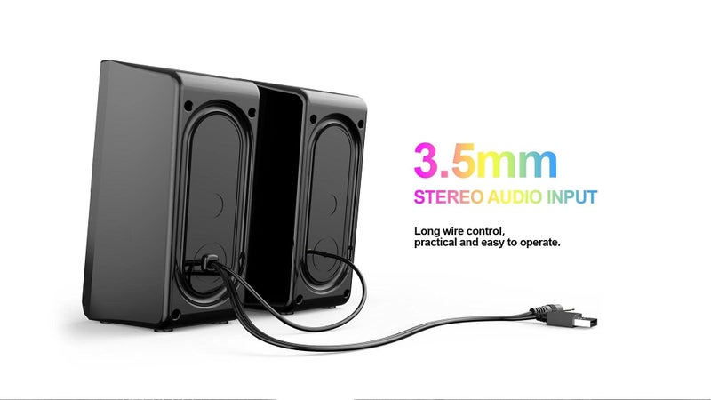 Computer Speaker Multimedia Wired – 10W (5W*2.0 Channel Stereo) – Dynamic RGB Lighting & Touch Control - USB 2.0 Power + 3.5mm Audio Jack – for PC/Gaming/Music/Mobile - Image 3