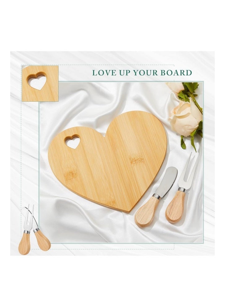 كانشويسي لوح جبن على شكل قلب من الخيزران مع سكاكين جبن – مجموعة هدية لوح جبن صغيرة مثالية كهدايا الزفاف والعيد ورمضان والمناسبات المنزلية وهدايا الضيوف (قطعتان) - Image 5