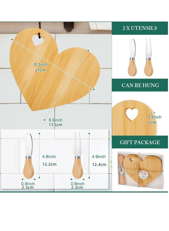 كانشويسي لوح جبن على شكل قلب من الخيزران مع سكاكين جبن – مجموعة هدية لوح جبن صغيرة مثالية كهدايا الزفاف والعيد ورمضان والمناسبات المنزلية وهدايا الضيوف (قطعتان) - Image 2