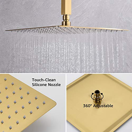 Iriber Brushed Gold Ceiling Mount Rain Shower System with 12 Inch Shower Head and Handheld Bathroom Golden Shower Set Contain Shower Faucet Mixer Trim Kit (Valve Cartridge Included) - Image 4
