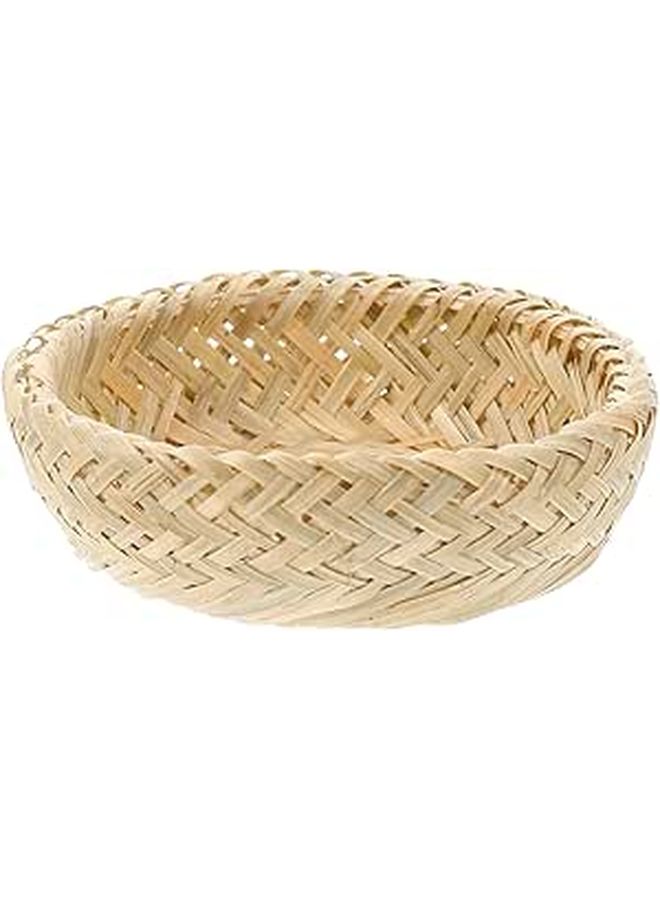 Natural Double Layer Woven Pastry Basket 9 x 3 Inch Multipurpose Serving Tray - Image 1