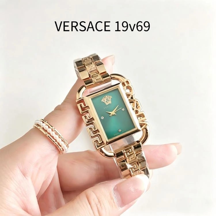 VERSACE 19V69 Italian design luxury gold square dial watch with green face - Image 1