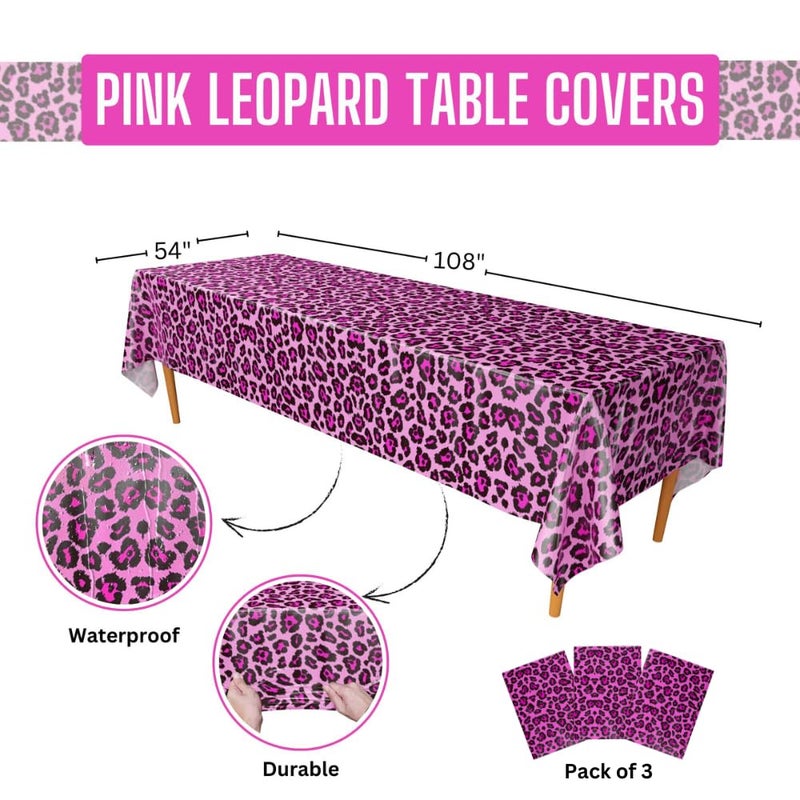 Blue Orchards Pink Leopard Table Covers (Pack Of 3) - 54""X108"" Xl - Pink Leopard Birthday Party Supplies  Pink Tablecover  Cheetah Party Decorations  Leopard Party For Girls  Leopard Print Baby Shower - Image 2