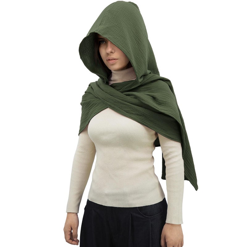 CosInStyle Women Men Fashion Shawl Scarf Cape | Multifunctional Hooded Cowl | Medieval Linen Cotton Cowl Hood |Vintage Goth Costume Accessory (Army Green) - Image 1