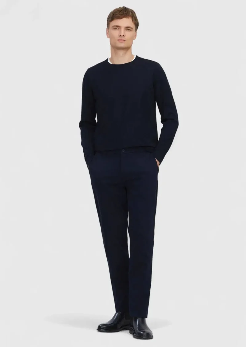 RAMSEY Navy Blue Weaving Jogging Fit Casual Cotton Blended Trousers