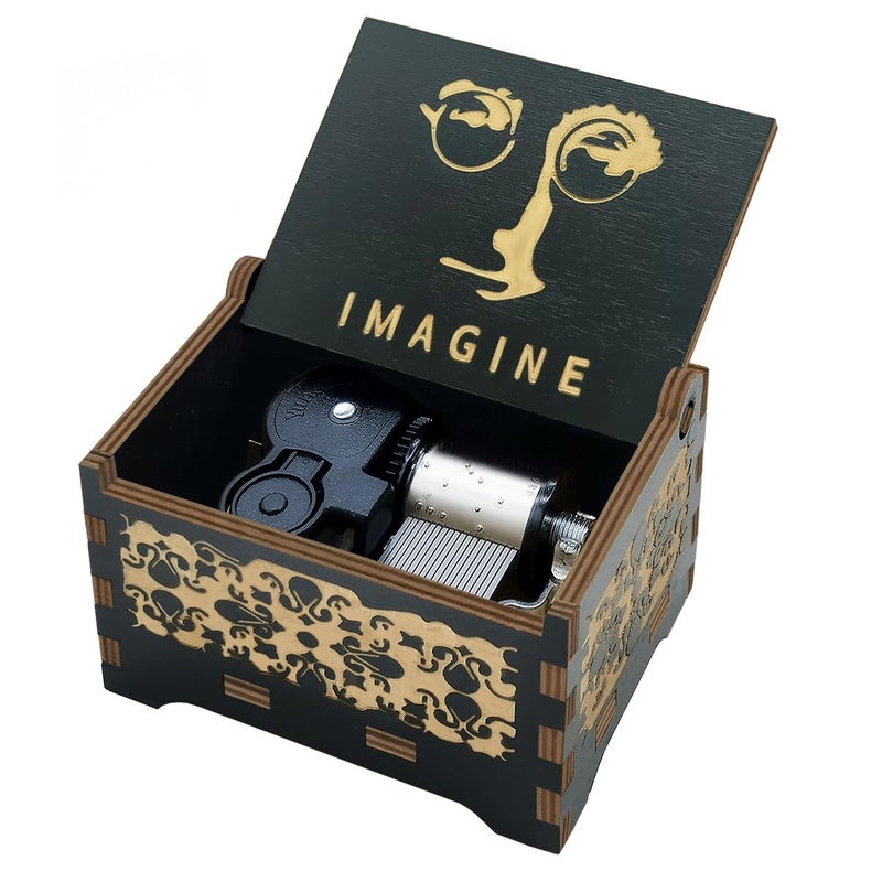 Sooharic Imagine Music Box 18 Note Mechanism Antique Carved Wooden Music Box Crafts Desk Decoration Imagine