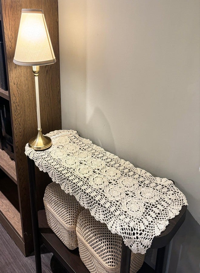 Eiyye Cotton Table Runner Farmhouse Table Runners Handmade Crochet Runner Rectangle for Coffee Table Dresser Decor Beige (15.75x35.43 inch) - Image 2