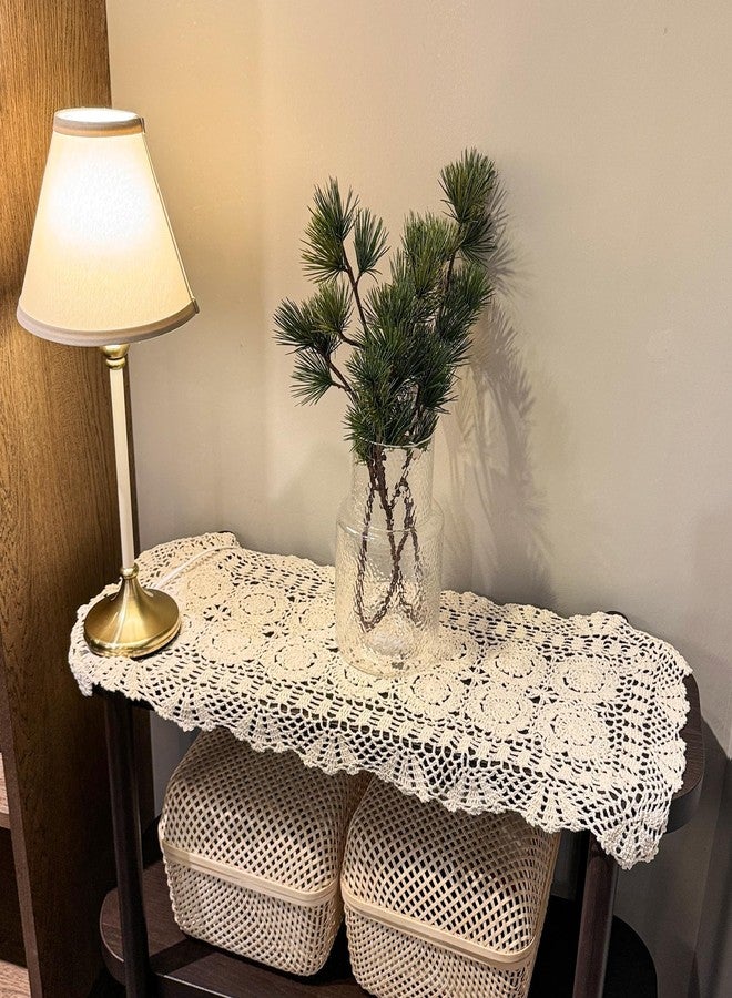 Eiyye Cotton Table Runner Farmhouse Table Runners Handmade Crochet Runner Rectangle for Coffee Table Dresser Decor Beige (15.75x35.43 inch) - Image 4