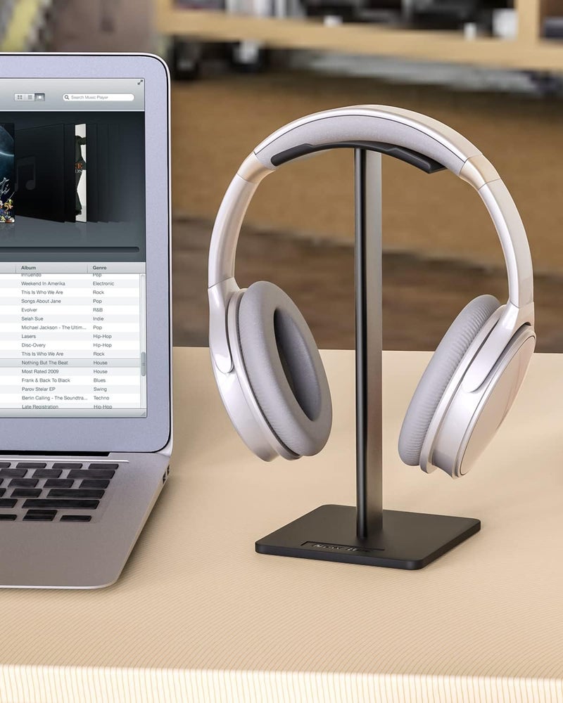 New bee Headphone Stand Headset Holder Earphone Stand with Aluminum Supporting Bar Flexible Headrest ABS Solid Base for All Headphones Size (Black) - Image 2