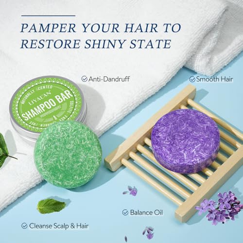 LIYALAN Lavender and Peppermint Shampoo Bar for Hair Solid Soap(2 Pack),Deep Cleansing Hair Shampoo for Fine Oily Hair - Image 4
