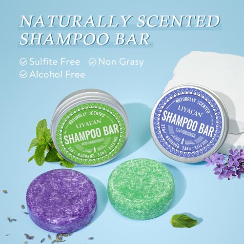 LIYALAN Lavender and Peppermint Shampoo Bar for Hair Solid Soap(2 Pack),Deep Cleansing Hair Shampoo for Fine Oily Hair - Image 2