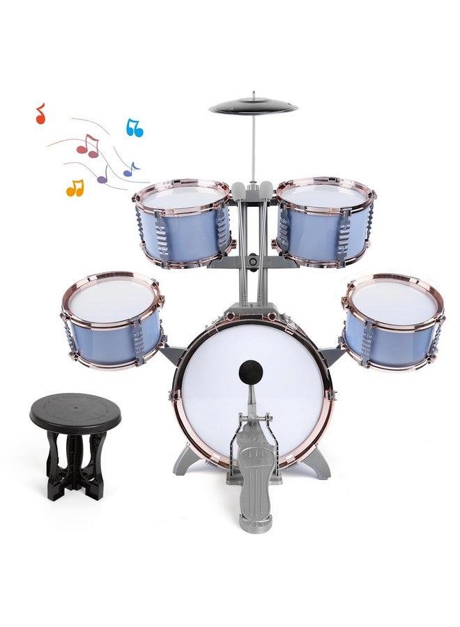 أم سانميرسن أطفال مجموعة طبول الجاز طفل لعبة طبل مجموعة 5 الطبول مع البراز روك الجاز طبل عدة الآلات الإيقاعية التنوير الموسيقية الألعاب التعليمية هدية للبنين بنات - Image 1