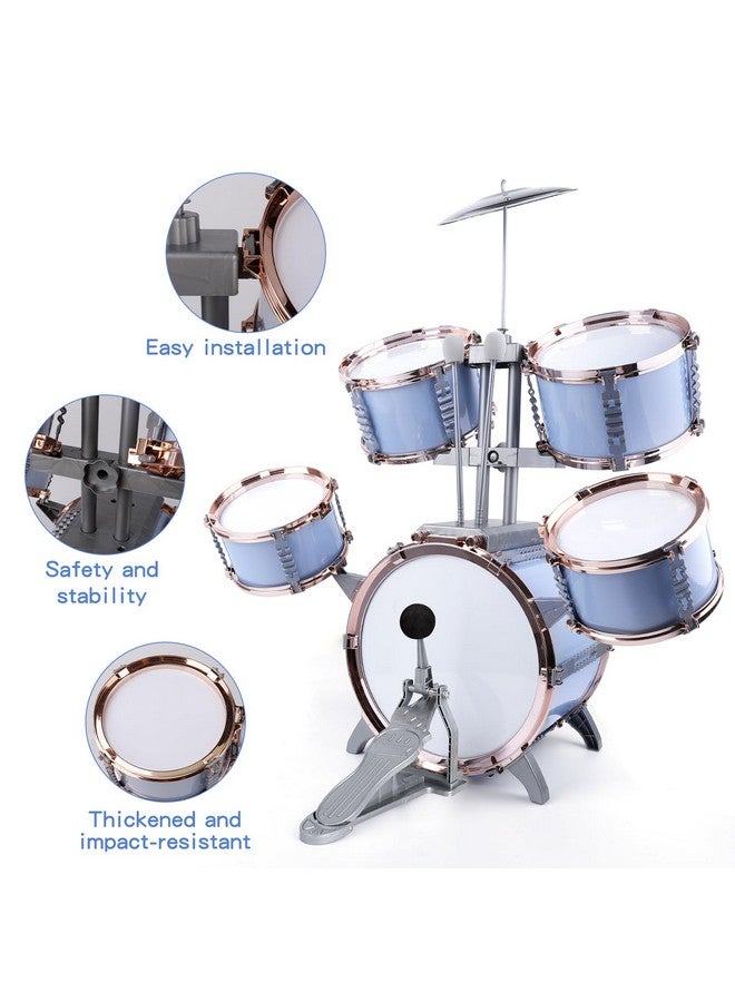 أم سانميرسن أطفال مجموعة طبول الجاز طفل لعبة طبل مجموعة 5 الطبول مع البراز روك الجاز طبل عدة الآلات الإيقاعية التنوير الموسيقية الألعاب التعليمية هدية للبنين بنات - Image 2