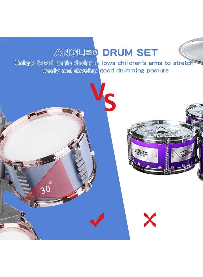 أم سانميرسن أطفال مجموعة طبول الجاز طفل لعبة طبل مجموعة 5 الطبول مع البراز روك الجاز طبل عدة الآلات الإيقاعية التنوير الموسيقية الألعاب التعليمية هدية للبنين بنات - Image 3