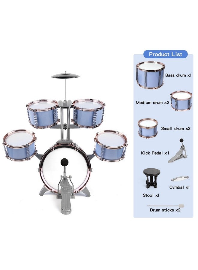 أم سانميرسن أطفال مجموعة طبول الجاز طفل لعبة طبل مجموعة 5 الطبول مع البراز روك الجاز طبل عدة الآلات الإيقاعية التنوير الموسيقية الألعاب التعليمية هدية للبنين بنات - Image 4