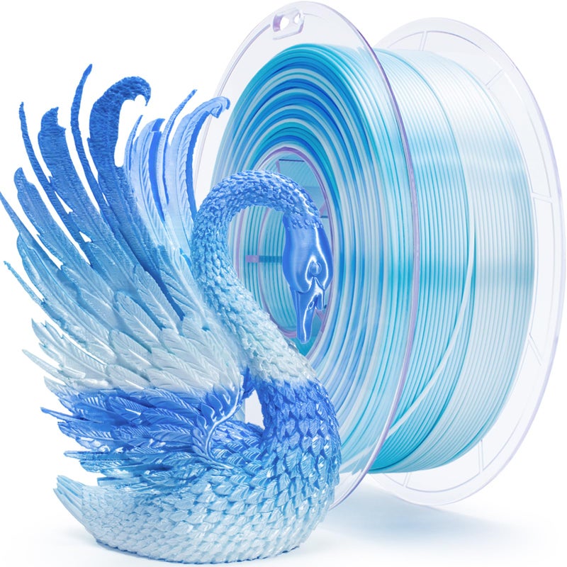 ZIRO 3D Printing Filament, Shiny Fast Color Gradient PlA, Glossy Color Change by Length PLA, Fit Most FDM Printers, Dimensional Accuracy +/-0.03mm, 2.2lbs Spool, Ice Blue (Silk) - Image 1