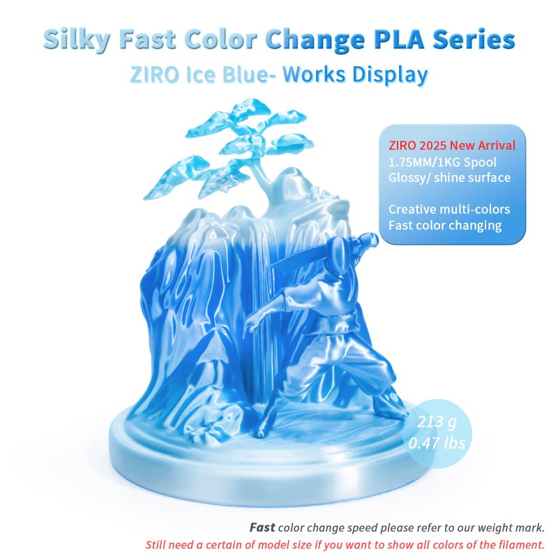 ZIRO 3D Printing Filament, Shiny Fast Color Gradient PlA, Glossy Color Change by Length PLA, Fit Most FDM Printers, Dimensional Accuracy +/-0.03mm, 2.2lbs Spool, Ice Blue (Silk) - Image 2