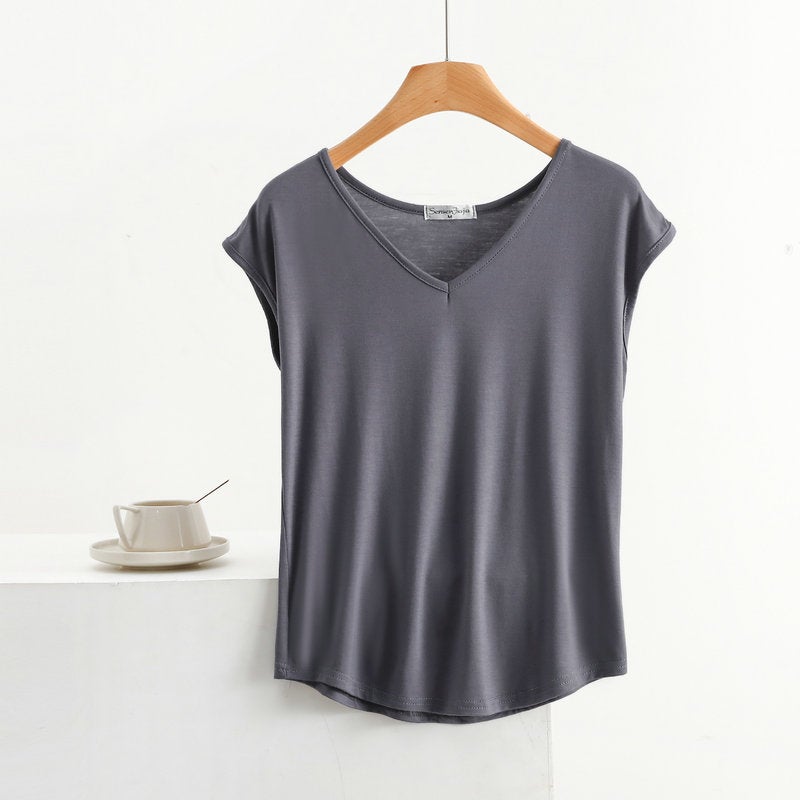 Summer Thin Modal Sleeveless T-Shirt Women's V Neck Small Sleeve Top Loose Large Size Vest Casual Pure Color Bottoming Shirt - Image 5