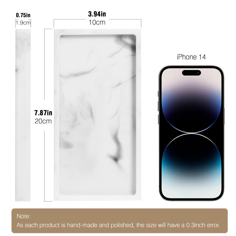 Luxspire Bathroom Vanity Tray, 8 x 4 inch Resin Kitchen Sink Tray for Soap Dispenser Bathroom Countertop Organizer Plate Holder for Perfume Soap Towel Bathroom Accessories, Mini, White Marble - Image 3