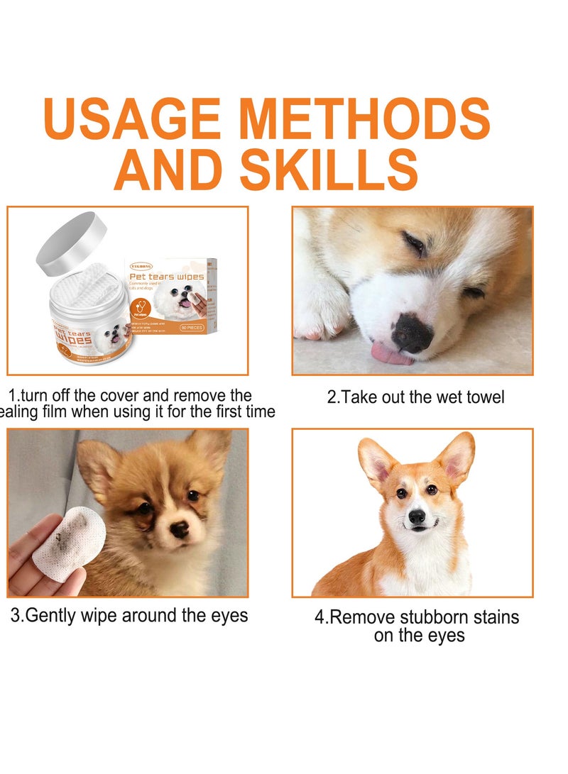 ييبونغ مناديل Yegbong للحيوانات الأليفة للتنظيف وإزالة البقع المسيل للدموع للكلاب والقطط، مناديل تنظيف العين لإزالة براز العين وبقع العين، وسادات قطنية 60 قطعة - Image 3