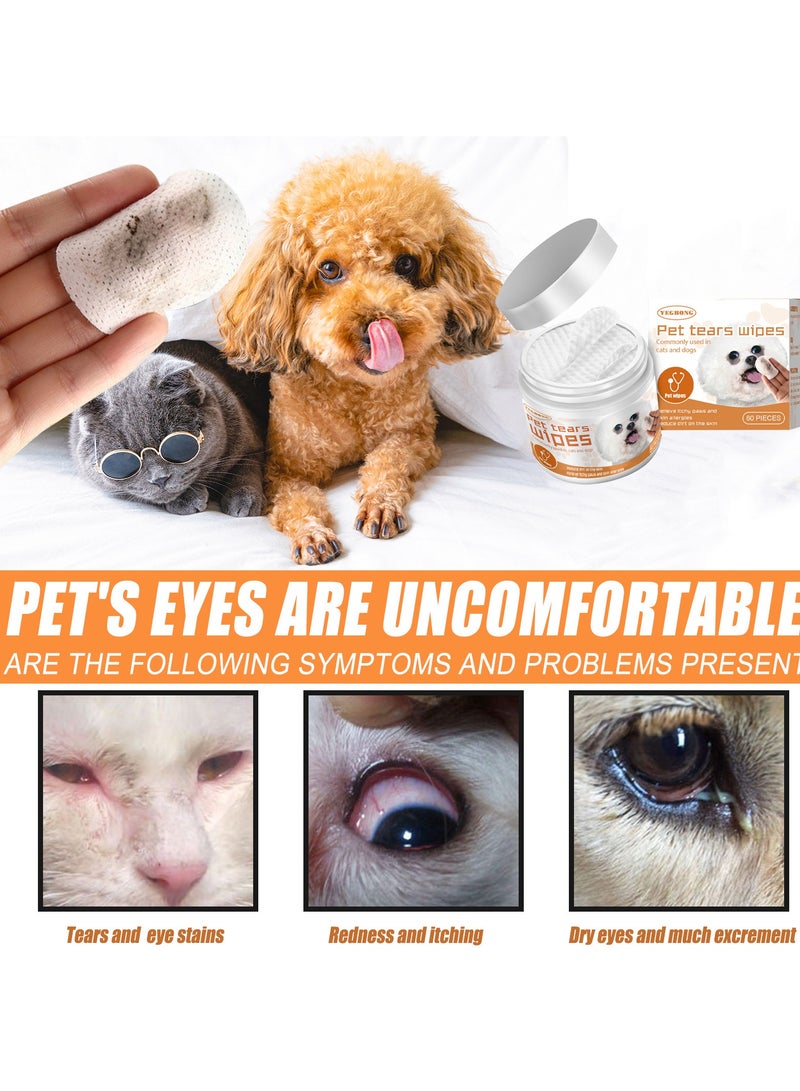ييبونغ مناديل Yegbong للحيوانات الأليفة للتنظيف وإزالة البقع المسيل للدموع للكلاب والقطط، مناديل تنظيف العين لإزالة براز العين وبقع العين، وسادات قطنية 60 قطعة - Image 4