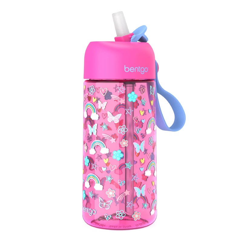 Bentgo Kids Water Bottle  LeakProof Durable Tritan BPAFree 15 oz Cup for KidsToddlers Ages 3 Safe Sip Spout Carrying Handle  Dishwasher Safe for School  Sports Rainbows  Butterflies