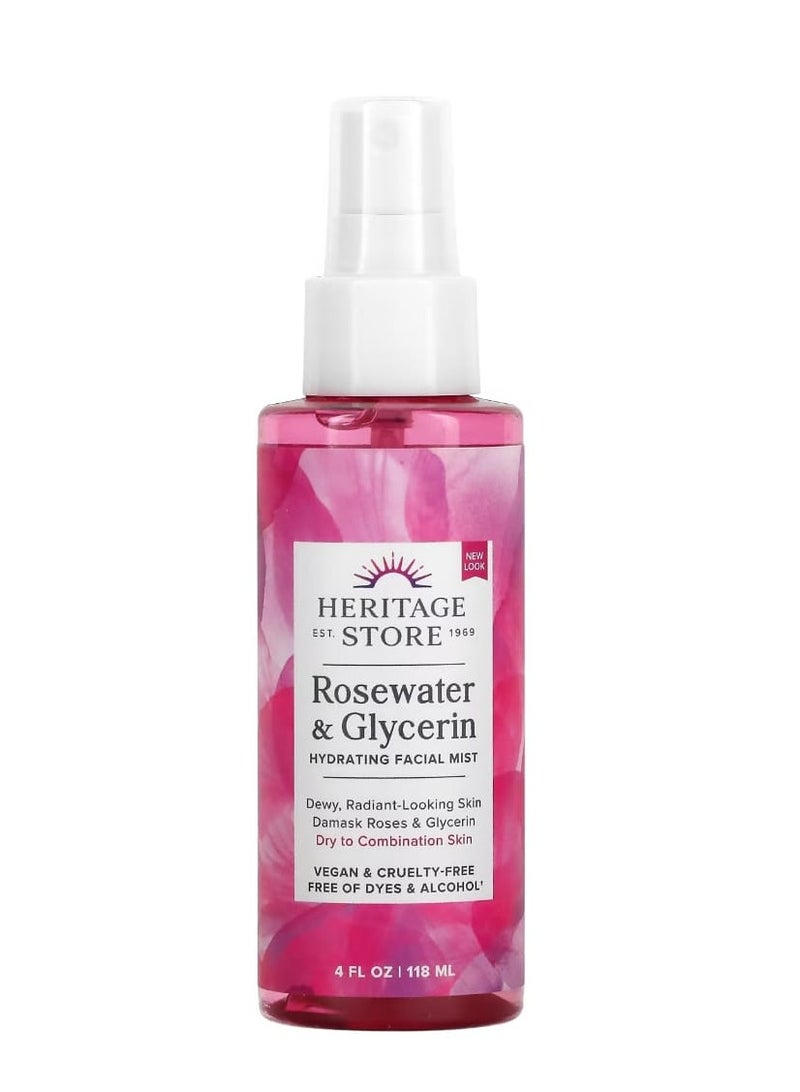 هيرتدج ستور متجر التراث رذاذ مرطب للوجه بماء الورد والجلسرين 4 أونصة سائلة (118 مل) - Image 1
