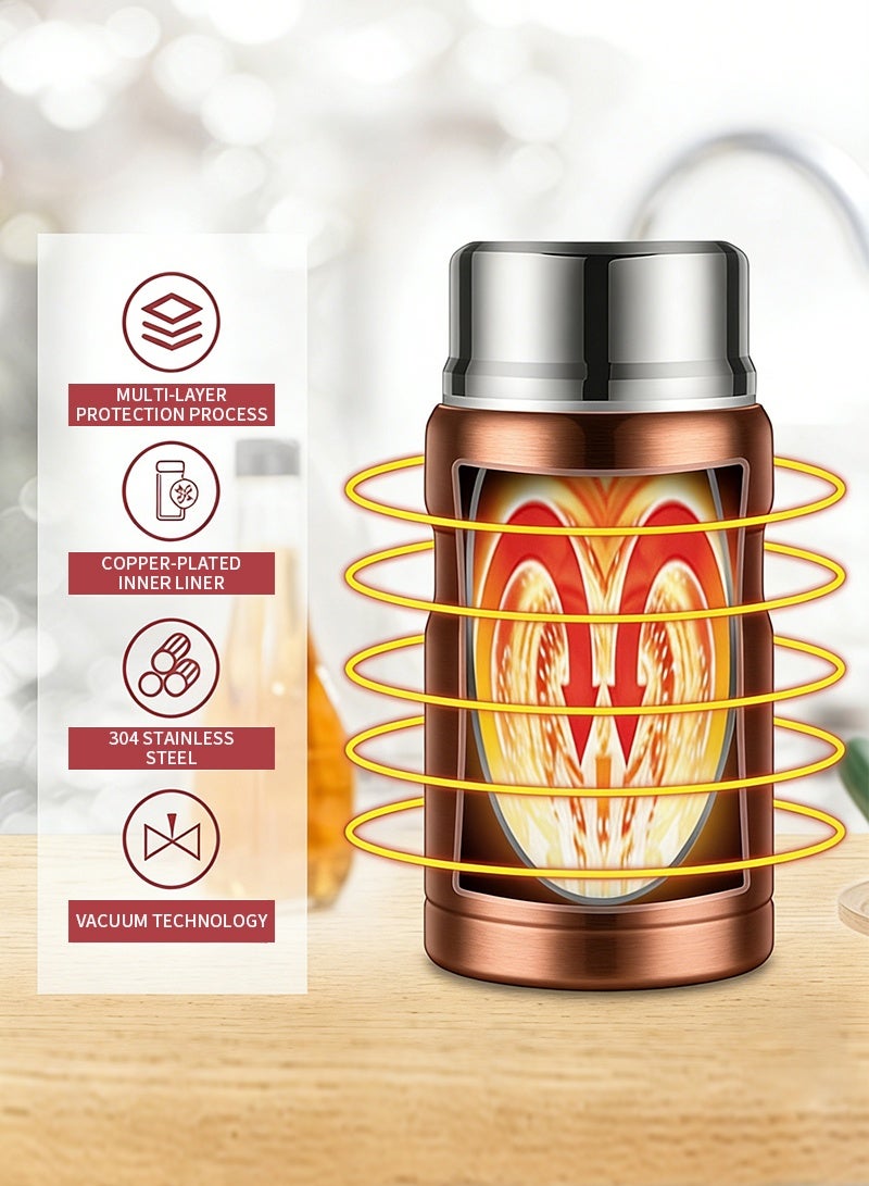 ترموس مرطبان طعام من الفولاذ المقاوم للصدأ مع ملعقة من ذهب ميدنايت روز 500 مل - Image 4