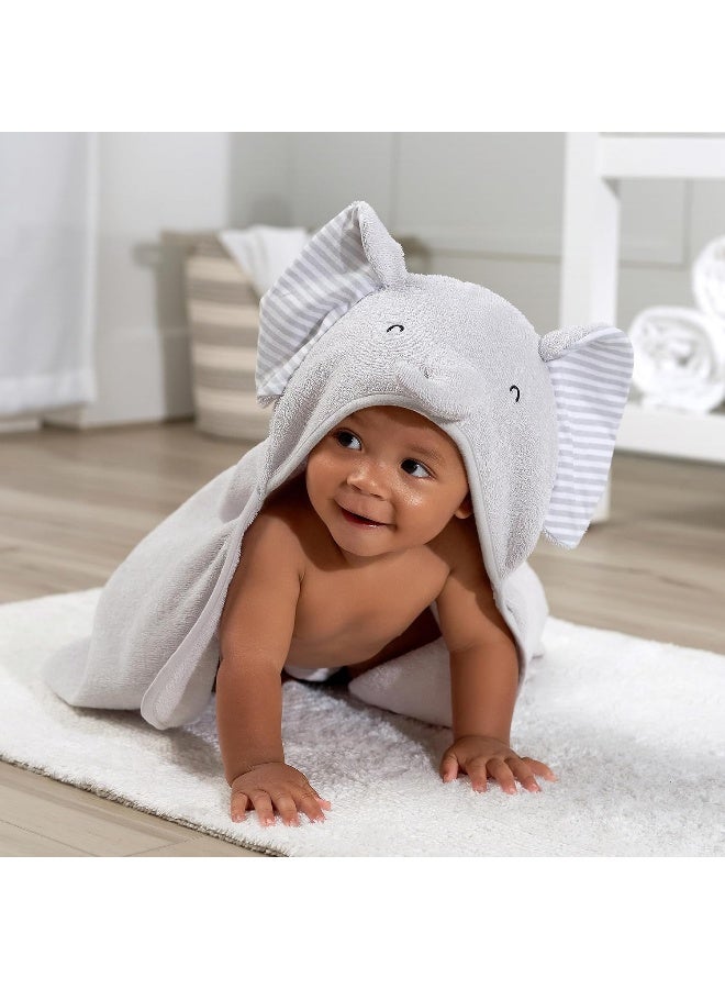 Gerber Gerber Baby 4 Piece Animal Character Hooded Towel and Washcloth Set, Grey Elephant, One Size  - Image 3