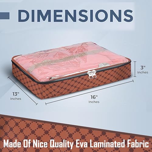 PulGos 3Pcs Non-Woven Saree Covers/Storage Bags with Zip Cover/Space Saving Transparent top window/Wardrobe-Cupboard Organizer/Holds 4 to 5 Sarees Each/Saree bags (Brown) - Image 3