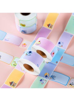 CMGTYYD 2Roll 560PCS Name Tag Sticker Cute Animal Name Adhesive Labels Black to School Name Stickers Cartoon Name Label Stickers Dinosaur Rabbit Astronaut Panda Design Waterproof Labels for Kids-A  - Image 3