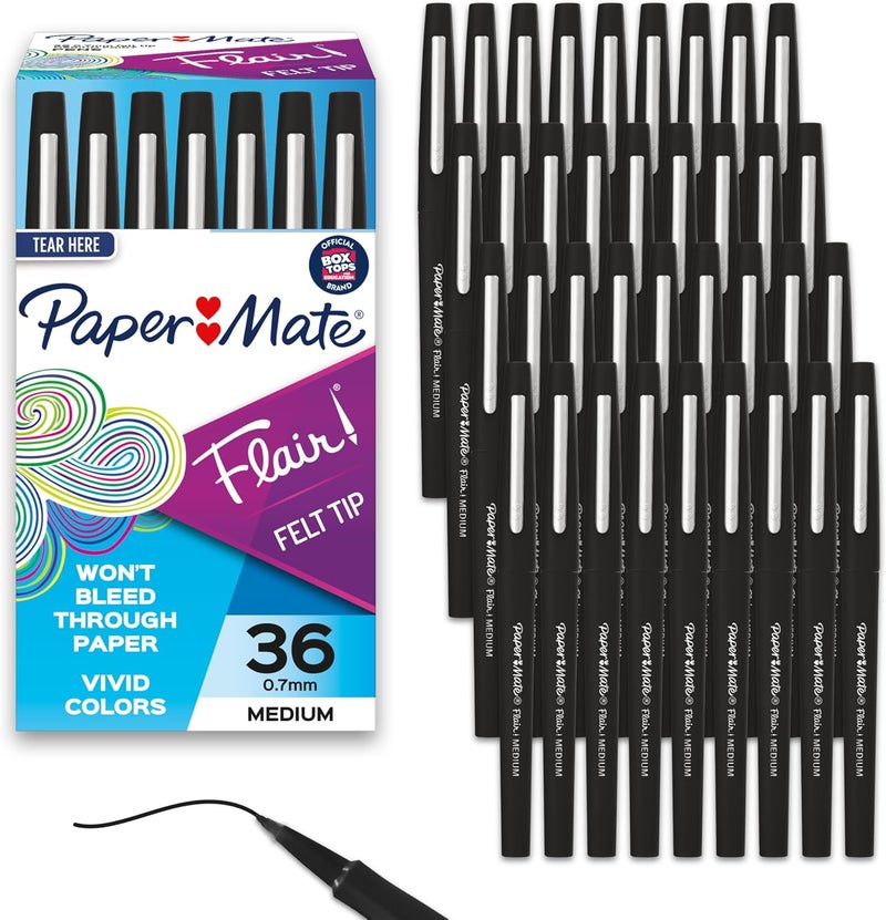 Papermate Flair Felt Tip Pens, Medium Point (0.7mm), Black, 36 Count - Image 1
