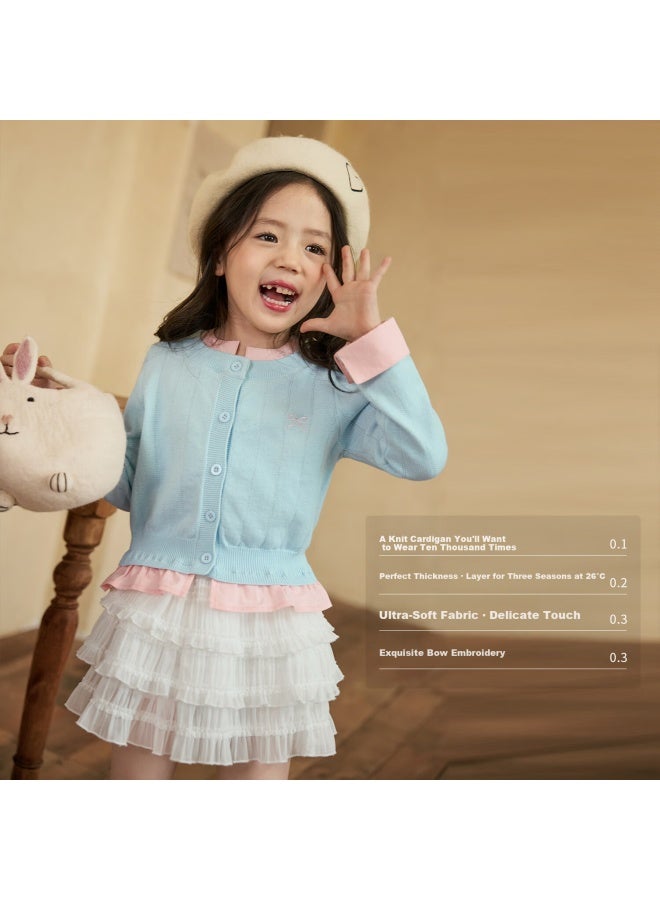 Luson little O Baby Kids Knit Sweater Cardigan Girls Fake Two-piece Autumn Girls Jacket - Image 2