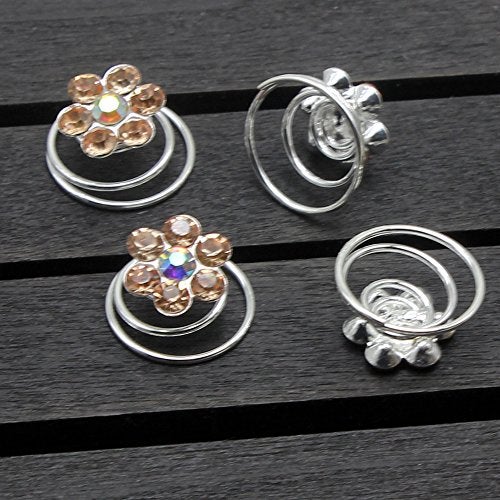 Newstarfactory Rhinestone Studded Collection Flower Spiral Hair Pin Pack of 12 (Champagne) - Image 3