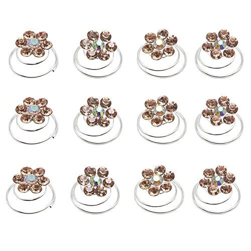 Newstarfactory Rhinestone Studded Collection Flower Spiral Hair Pin Pack of 12 (Champagne) - Image 1