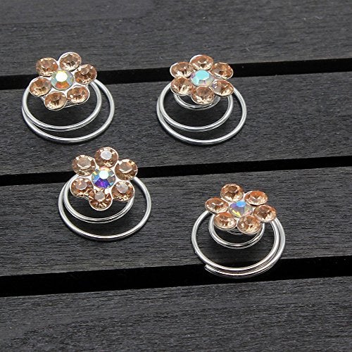 Newstarfactory Rhinestone Studded Collection Flower Spiral Hair Pin Pack of 12 (Champagne) - Image 2