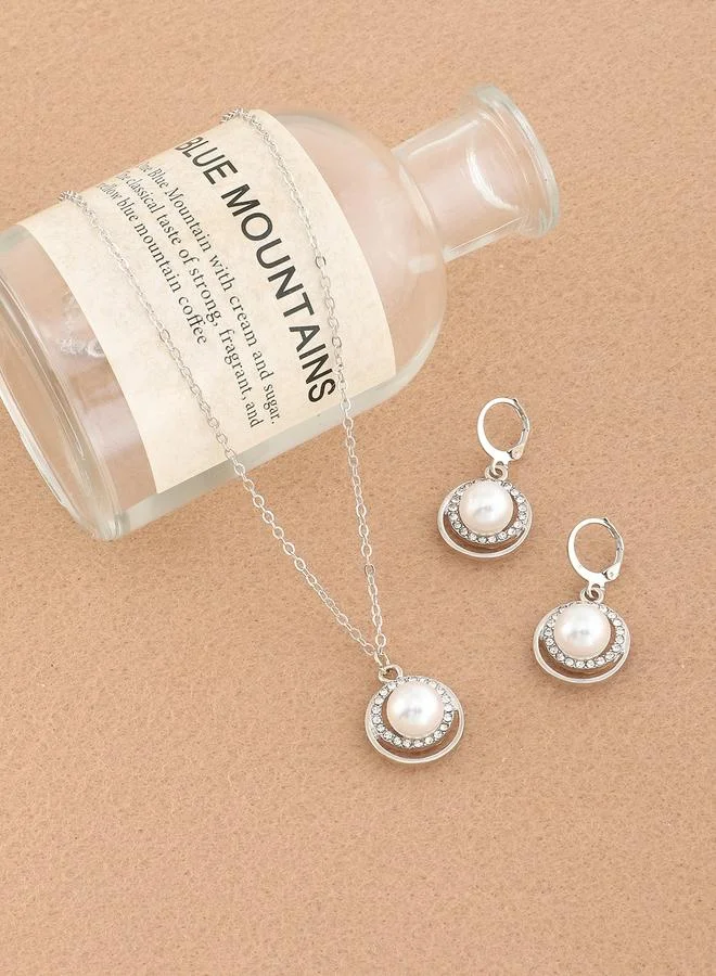 تايك تو Pack of 3 - Silver Tone Pearls and Rhinestone Embellished Necklace and Earrings
