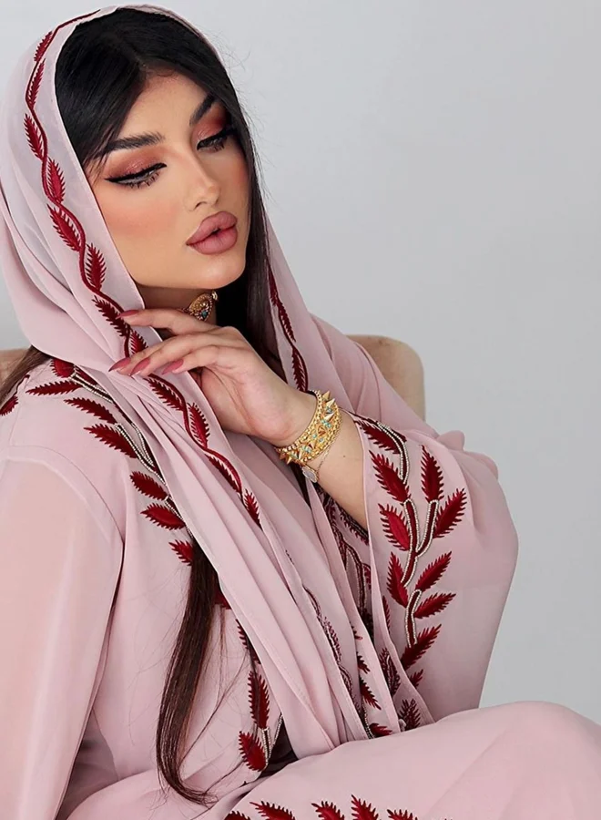 Take Two Women Pink Embroidered A-Line Jalabiya with Scarf