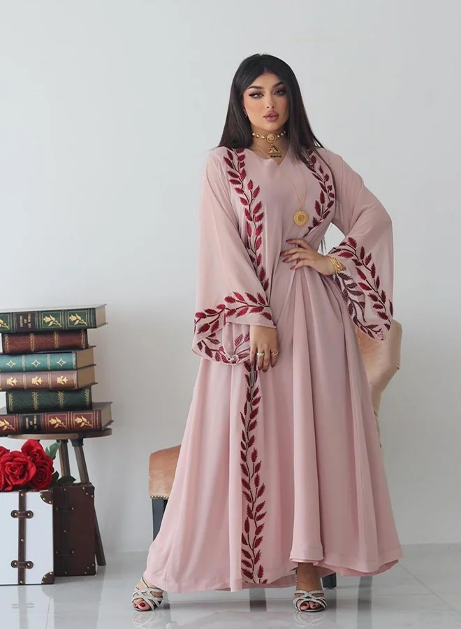Take Two Women Pink Embroidered A-Line Jalabiya with Scarf