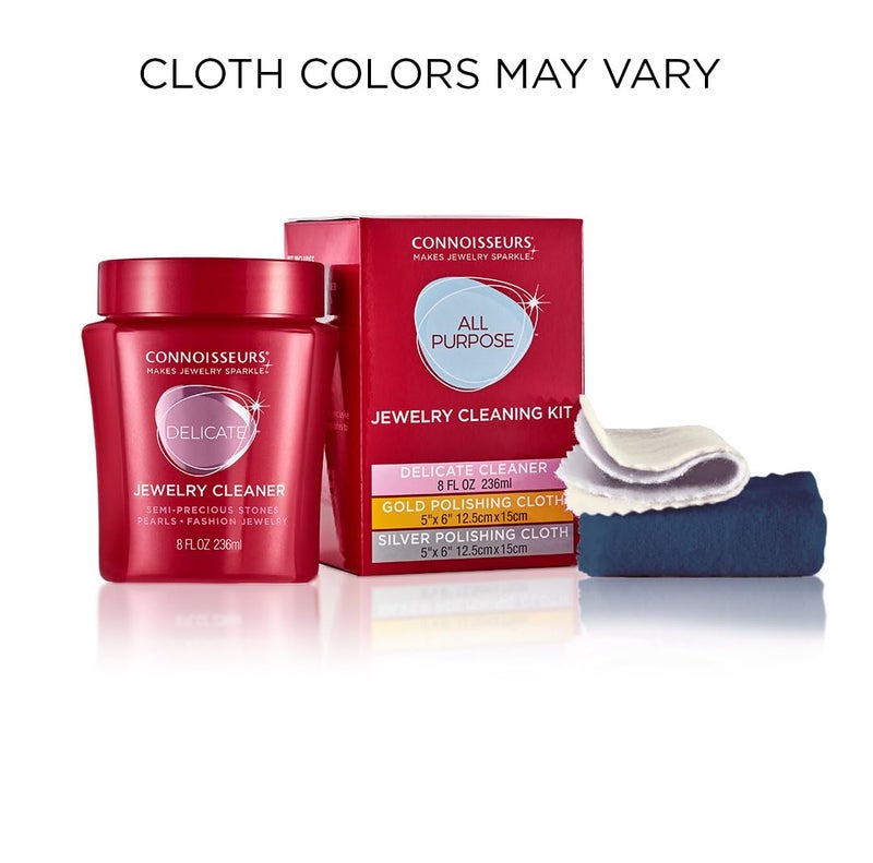 CONNOISSEURS All-Purpose Jewelry Cleaning Kit - Includes Delicate Jewelry Cleaner Solution and 2 Polishing Cloths - Image 3