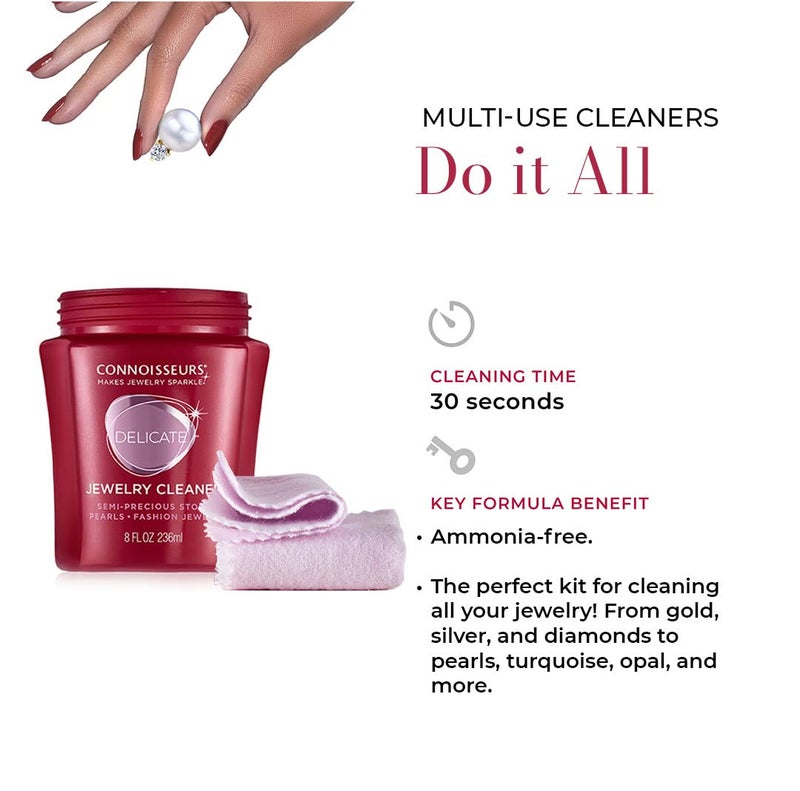 CONNOISSEURS All-Purpose Jewelry Cleaning Kit - Includes Delicate Jewelry Cleaner Solution and 2 Polishing Cloths - Image 4