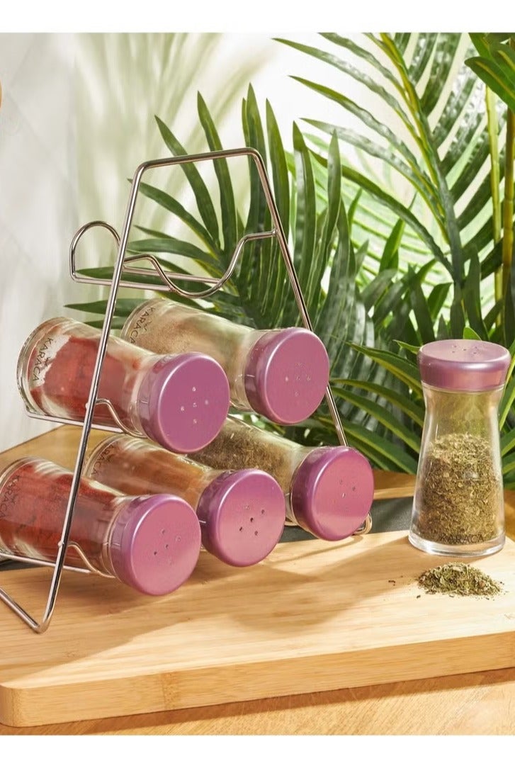 كاراجا أوشا طقم توابل 6 قطع بنفسجي مع حامل