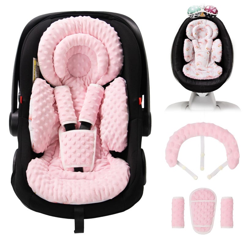 TinlyFinly Infant Car Seat Insert with Extra Cushion for Preemie to Toddler, Reversible Newborn Carseat Insert for Baby Head Body Support, Fits for Stroller, Baby Swing, Bouncer - Dots, Pink - Image 1