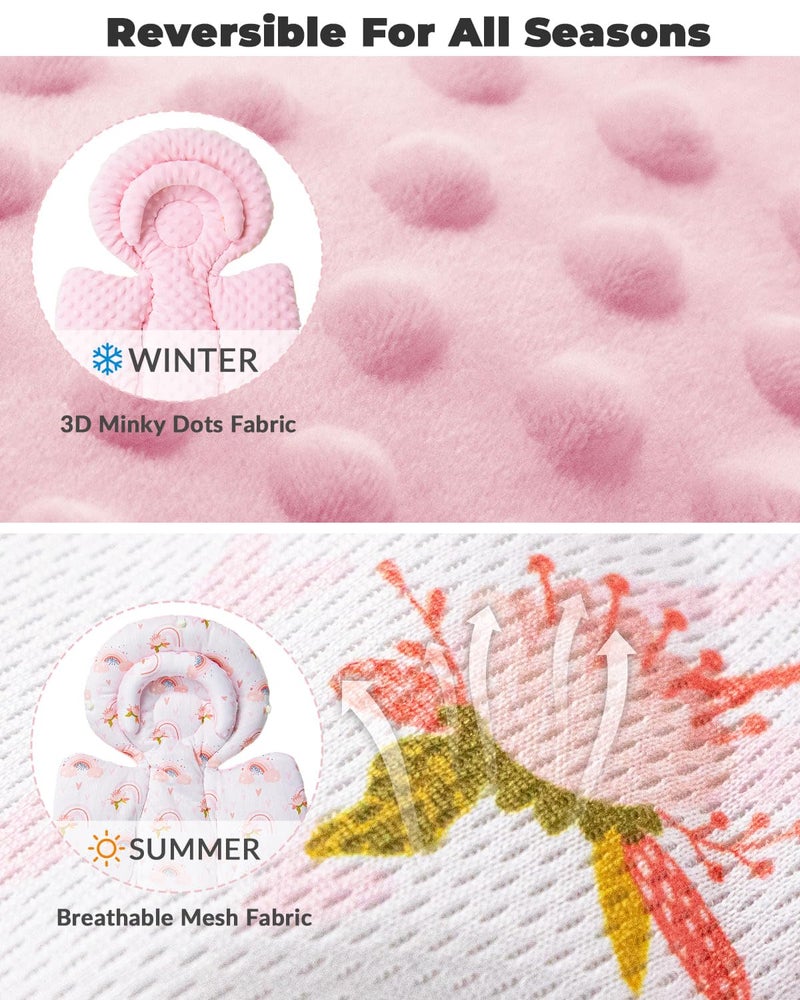 TinlyFinly Infant Car Seat Insert with Extra Cushion for Preemie to Toddler, Reversible Newborn Carseat Insert for Baby Head Body Support, Fits for Stroller, Baby Swing, Bouncer - Dots, Pink - Image 5